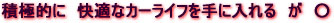 積極的に　快適なカーライフを手に入れる　が　○